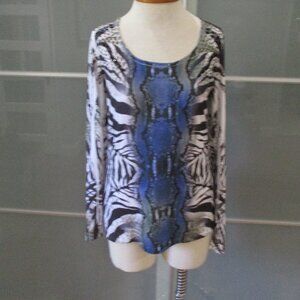 Vintage 90's Cache Stud Embellished Animal Print Long Sleeve Top